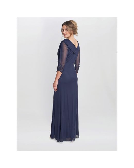 Gina Bacconi Blue Georgina Maxi Portrait Collar Dress