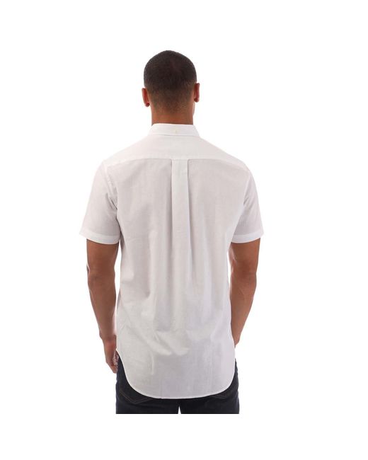 Gant White Regular Fit Cotton Linen Short Sleeve Shirt for men