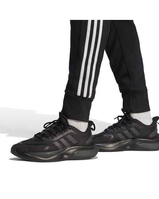 Adidas Black Essentials French Terry Tapered Cuff 3- Stripes Joggers for men