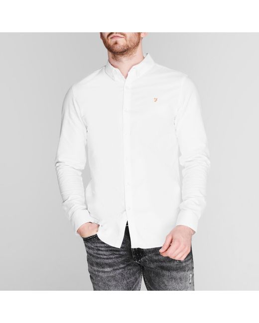 Farah White Oxford Long Sleeve Shirt for men