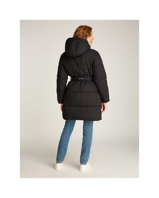Calvin Klein Black Logo Belt Long Puffer