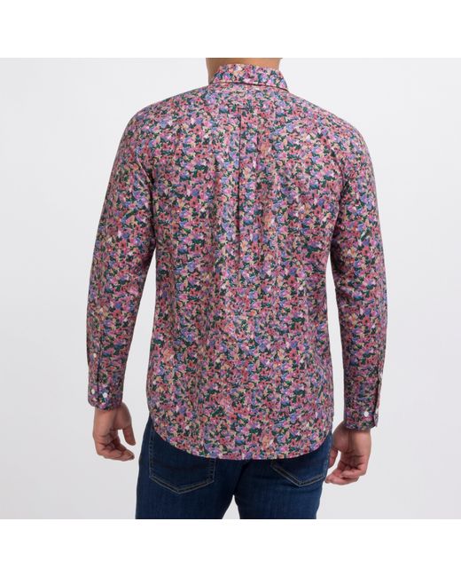 Eden Park Purple Poplin Shirt With A Floral Motif for men