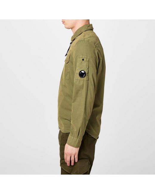 C P Company Green Gabardine Lens Cotton Long Sleeve Overshirt for men