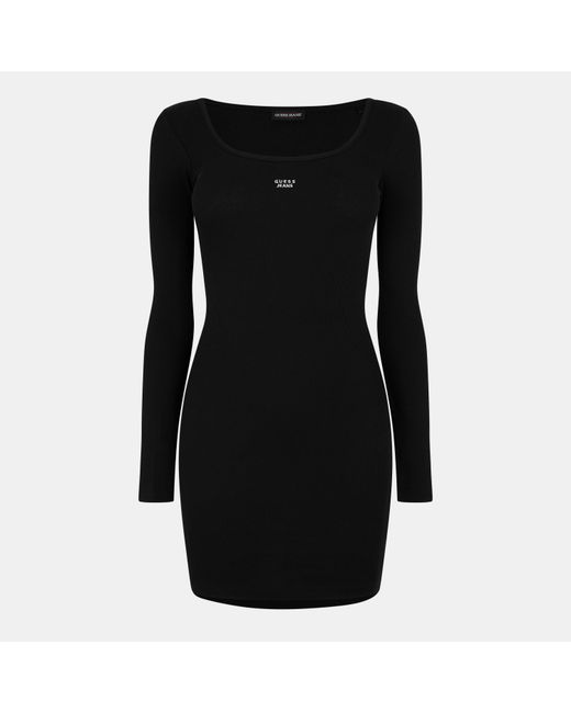 Guess Black Long Sleeve Rib Mini Dress