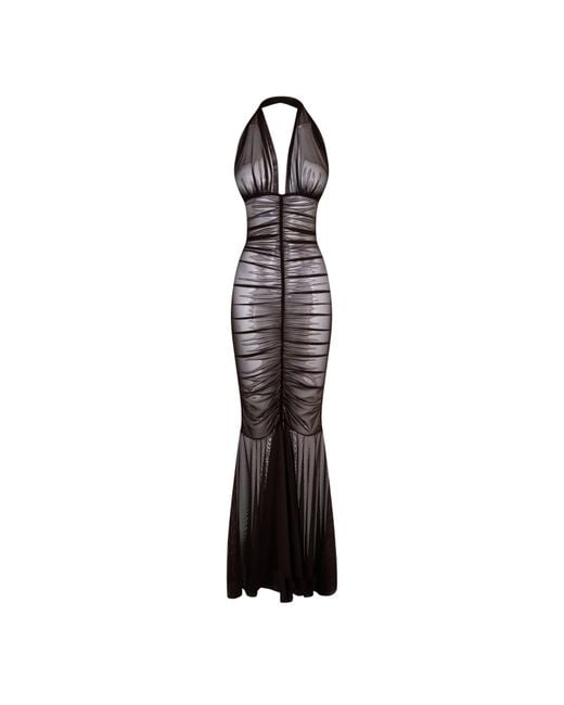 Norma Kamali Black Shirred Front Fishtail Jumpsuit