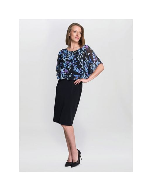 Gina Bacconi Blue Jenny Floral Chiffon Overlay Dress