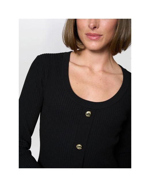Gina Bacconi Black Cher Button Front Knit Midi Dress
