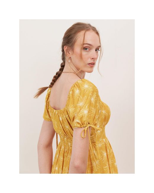 Lovedrobe Yellow Floral Elasticated Square Neck Mini Dress
