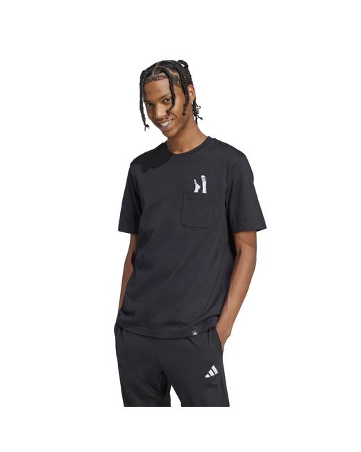 Adidas Black Lounge Slides Graphic Pocket T-Shirt Adults for men