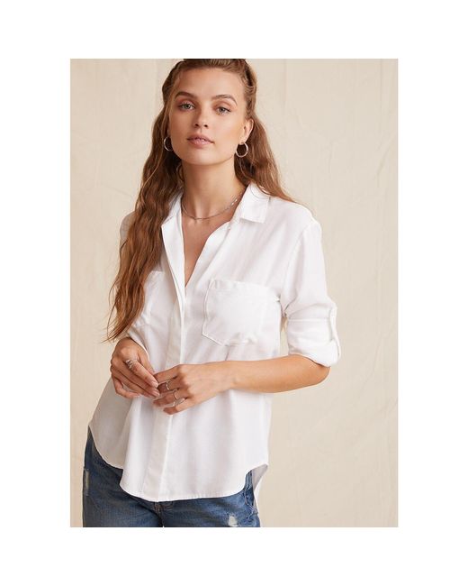 Bella Dahl White Split Back Long-Sleeve Plain Shirt