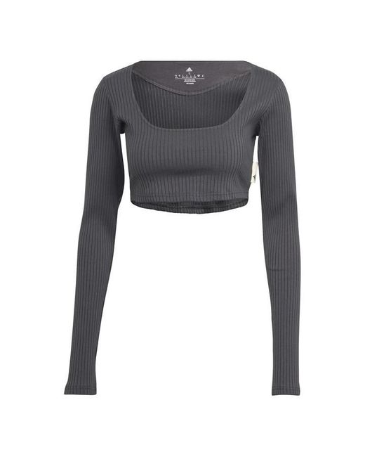 Adidas Gray Rib Long Sleeve Crop Top