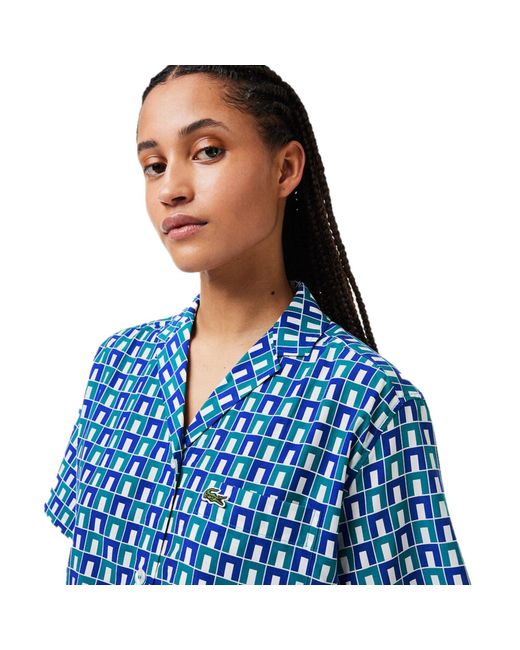Lacoste Blue Short-Sleeve Patterned Shirt