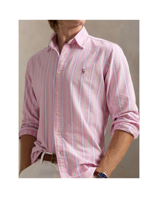 Polo Ralph Lauren Pink Multi-Coloured Striped Poplin Shirt for men