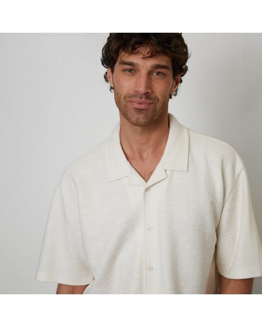 Threadbare White Antti Textured Revere Collar Short Sleeve Shirt for men