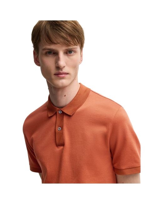 Boss Red H-Parlay Micro-Pattern Cotton Short Sleeve Polo Shirt for men