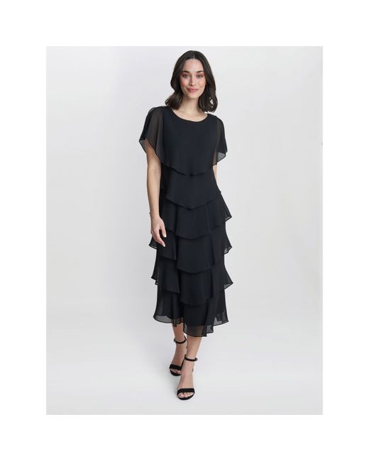 Gina Bacconi Blue Tessa Midi Tiered Cocktail Dress