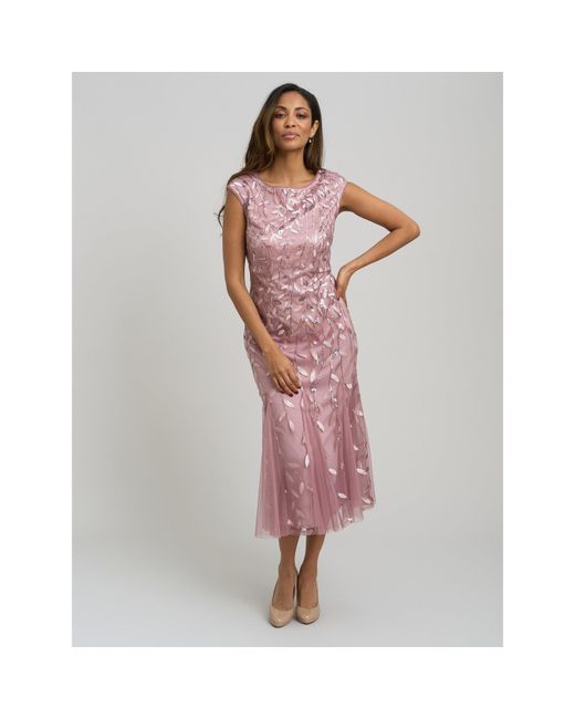 Gina Bacconi Pink Lolly Midi Emroidered Dress