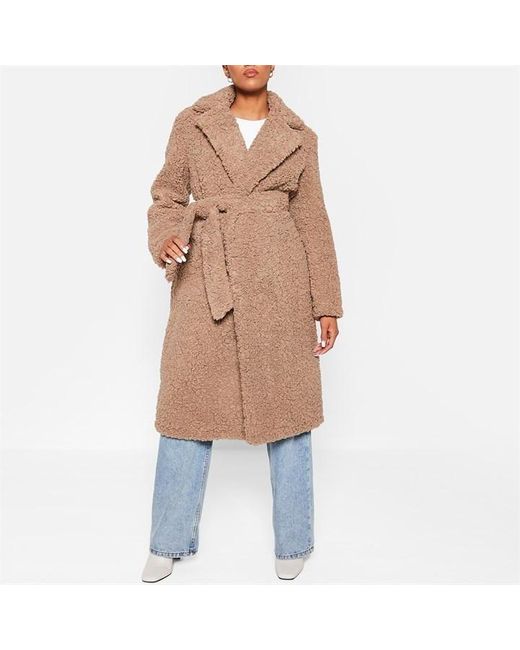 I Saw It First Belted Borg Teddy Longline Coat in Blue Lyst UK