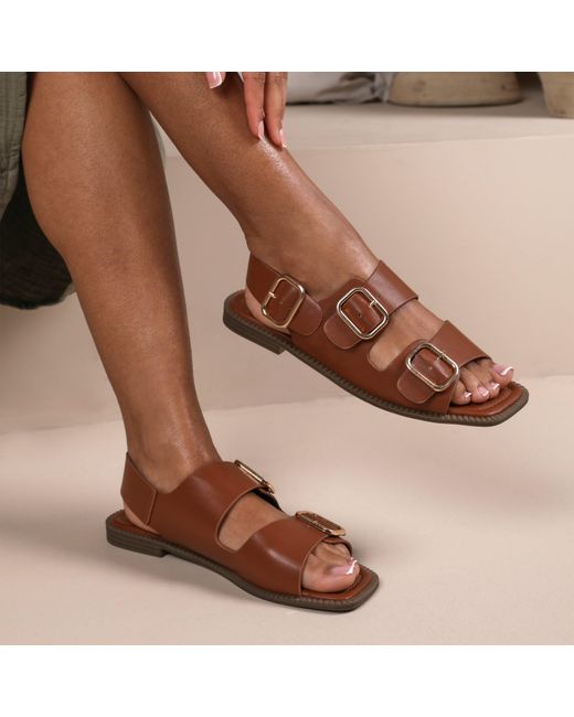 Where's That From Brown Pu Cher Flatform Sandal