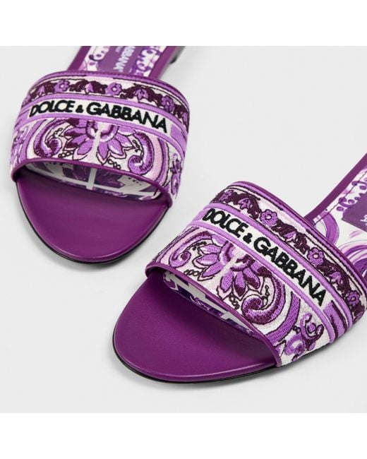 Dolce & Gabbana Pink Embroidered Majolica Logo Sandals