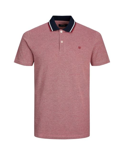 Jack & Jones Pink And Short Sleeve Regular Fit Polo Shirt for men