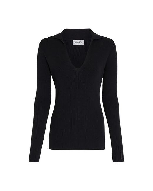 Calvin Klein Black Iconic Rib Polo Neck Sweater
