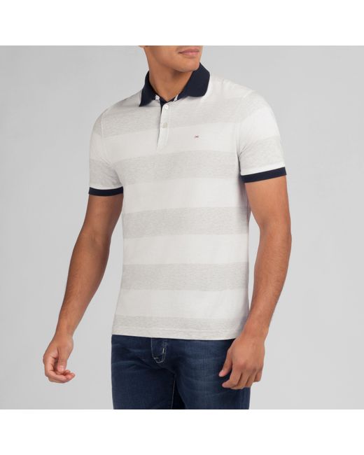Eden Park White Striped Short-Sleeved Polo Shirt for men