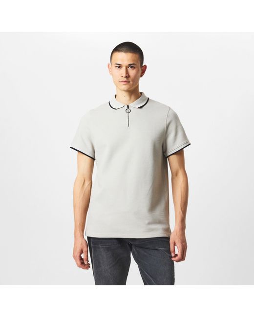 Firetrap Gray Waffle Short-Sleeve Polo Shirt for men
