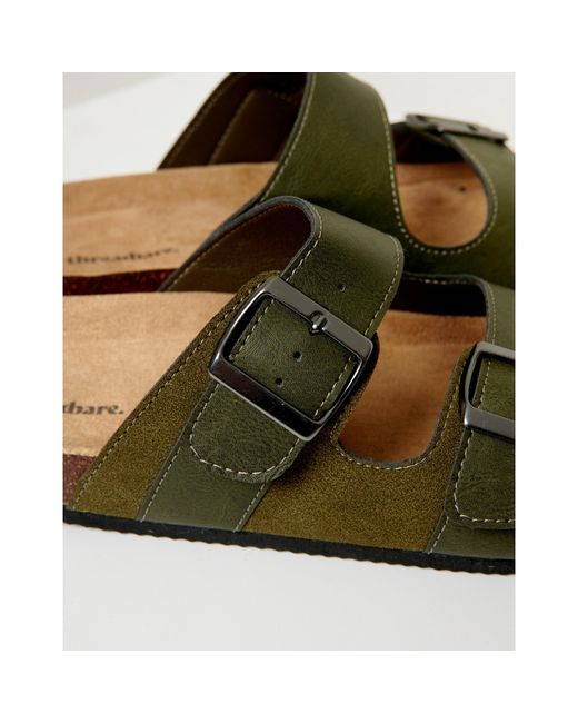 Threadbare Green Slip-On Two Buckle Strap Flat Sandals for men