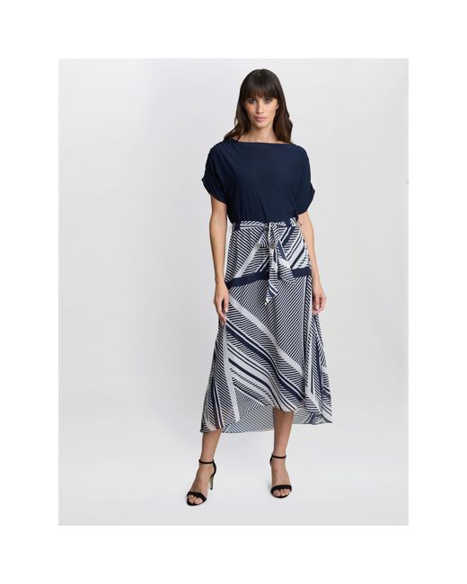 Gina Bacconi Blue Brooke Stripe Fit And Flare Dress