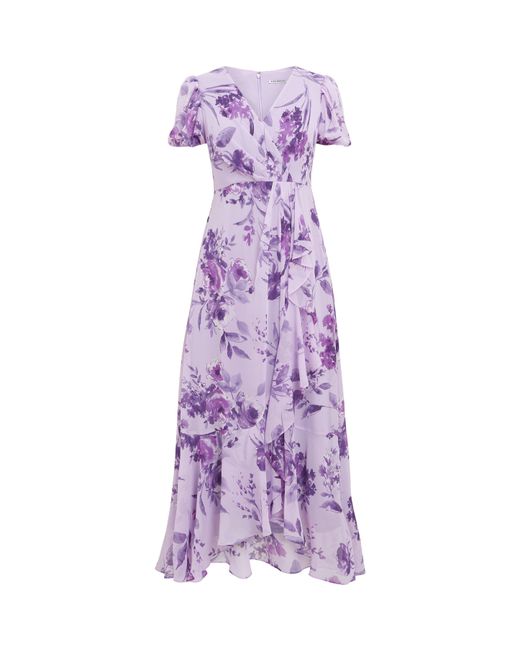 Gina Bacconi Purple Elda Long Printed Short Sleeve Dress