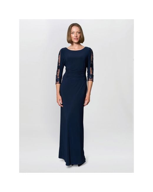 Gina Bacconi Blue Clara Maxi Dress With Embroidered Sleeve