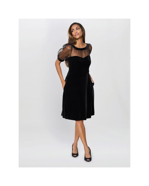 Gina Bacconi Black Capri Velvet Dress With Sheer Shoulders