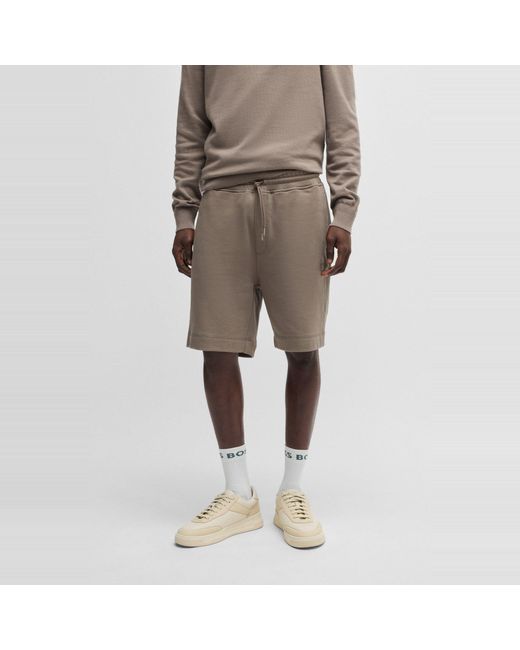 Boss Gray Mid-Length Elasticated Drawstring Fleece Shorts for men