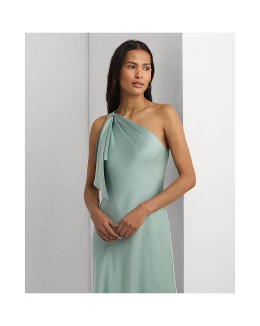 Ralph Lauren Green Satin Charmeuse One-Shoulder Gown