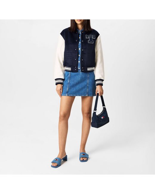 Tommy Hilfiger Blue Letterman Wool Long Sleeve Varsity Jacket
