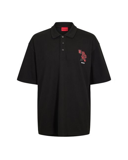 HUGO Black Dardigo Short Sleeve Polo Shirt With Artwork Detail for men
