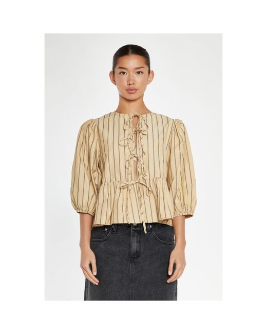 Glamorous White Stripe Tie-Front -Top