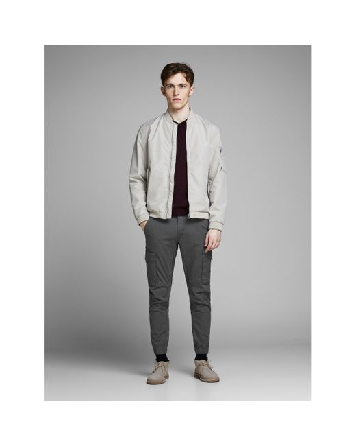 Jack & Jones Gray Slim Stretch Cuffed Cargo Pants for men