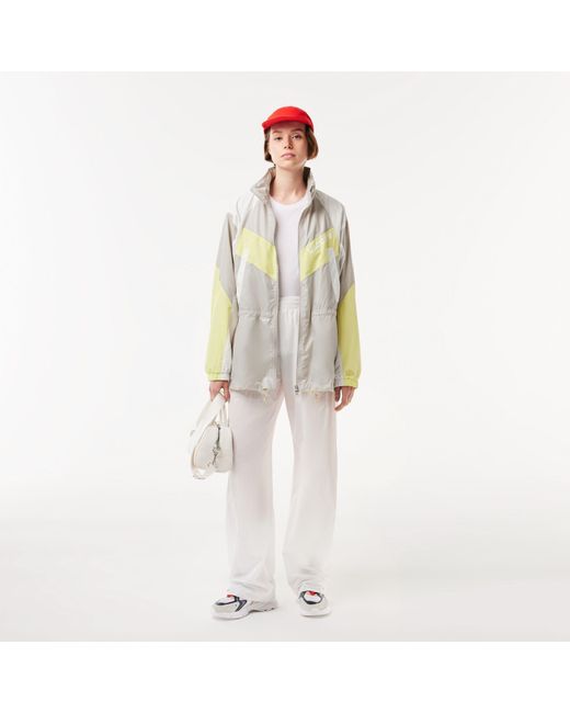 Lacoste White Oversized Hooded Colourblock Jacket