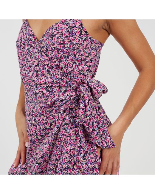 Brave Soul Purple Strappy Printed Dress With Knot Detail