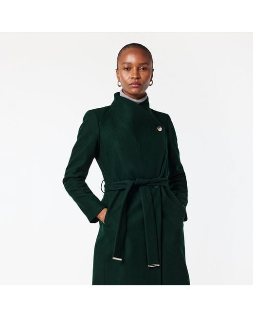 Ted Baker Green Rose Belted Midi Wool Long Sleeve Coat