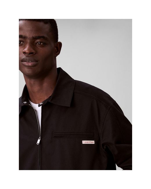 Calvin Klein Black Logo Shirt Jacket Long Sleeve Zip Parka for men