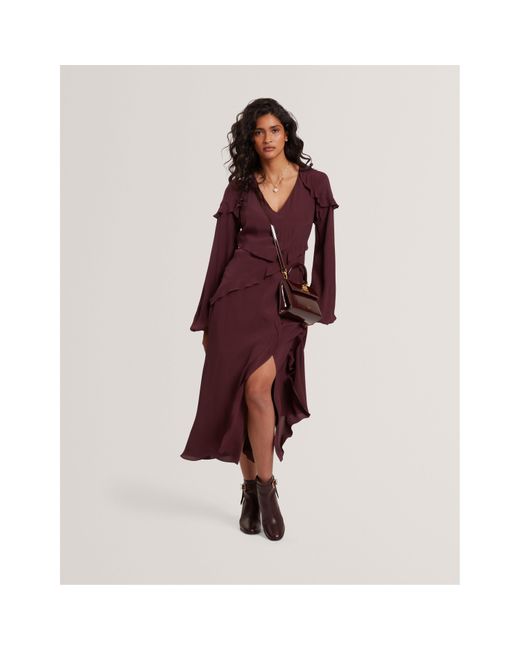 Ted Baker Purple Long-Sleeve Midi Tea Dress