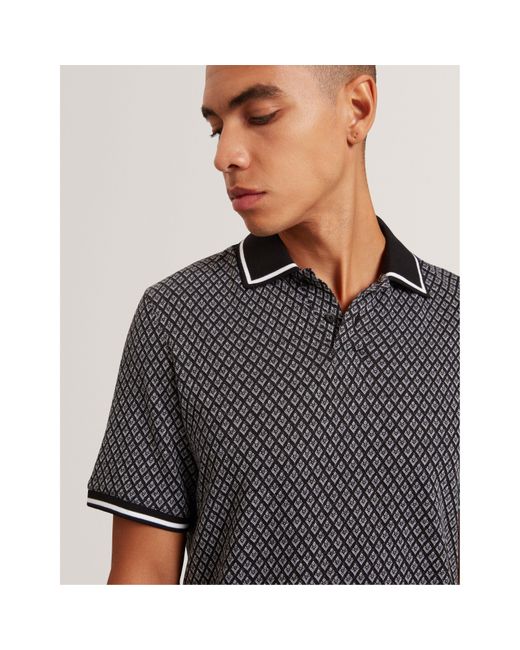 Ted Baker Gray Texture Short Sleeve Polo Shirt for men