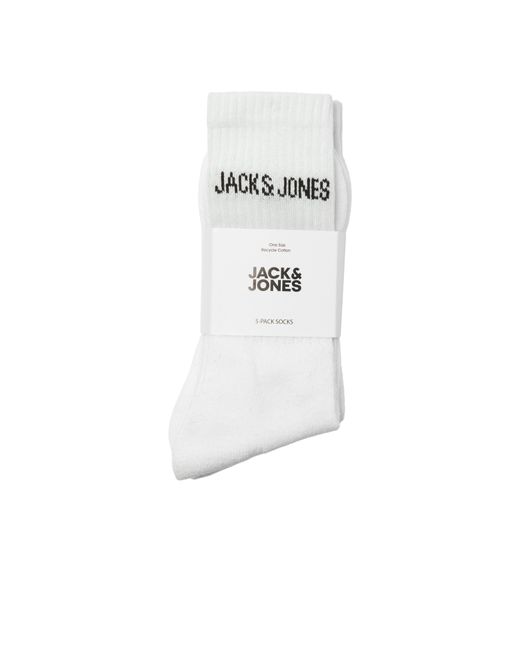 Jack & Jones White Regen 5 Pack Crew Socks for men