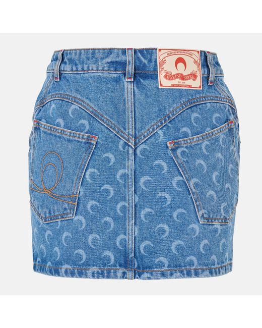 MARINE SERRE Blue Denim Structured Mini Skirt