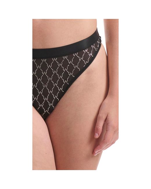 Wolford Black Sheer Logo Sparkle Thong
