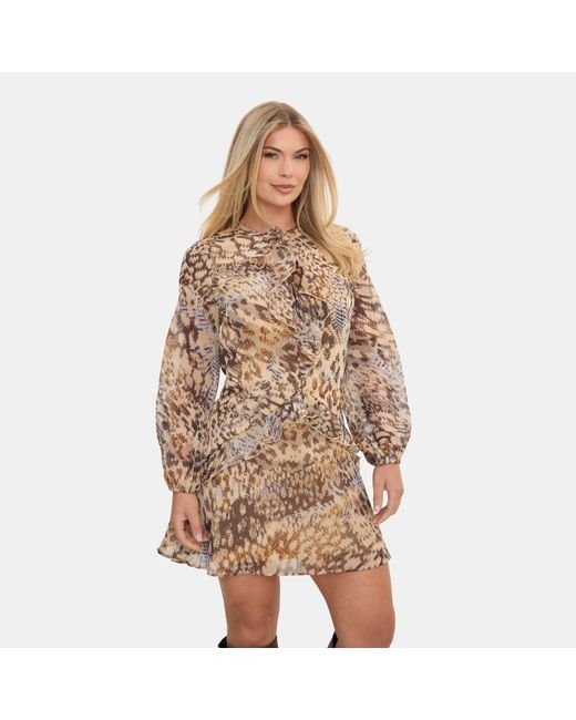 I Saw It First Natural Printed Ruffle Dress