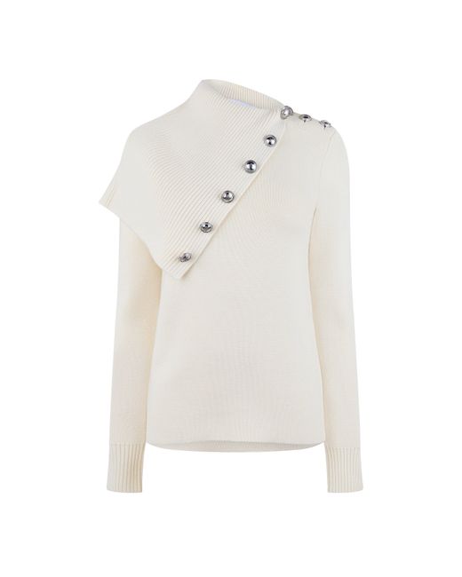 Rabanne Natural Buttoned Crew Neck Jumper